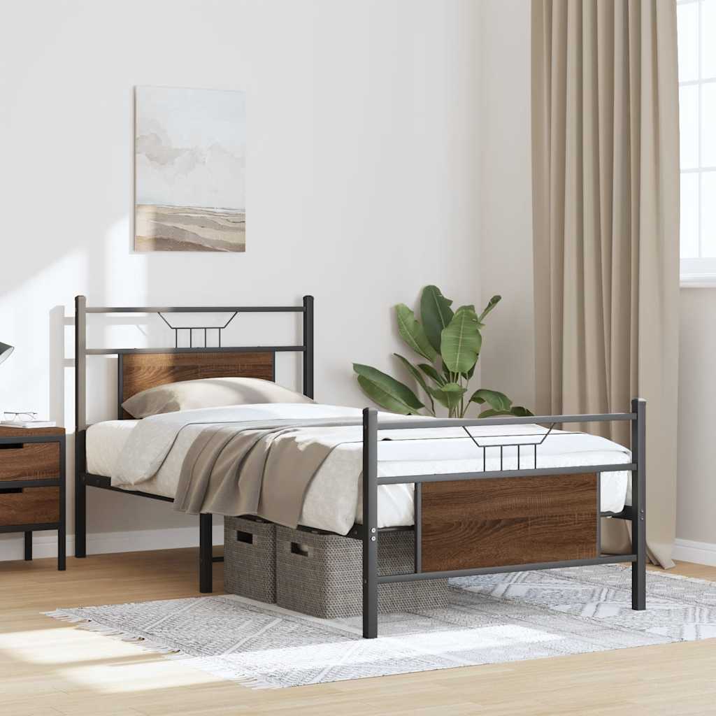 sengeramme 75x190 cm uden madras konstrueret træ brunt eg