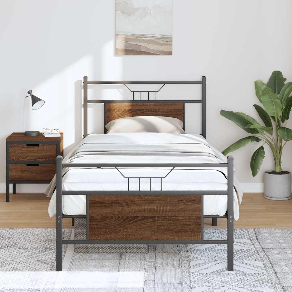sengeramme 90x190 cm uden madras konstrueret træ brunt eg