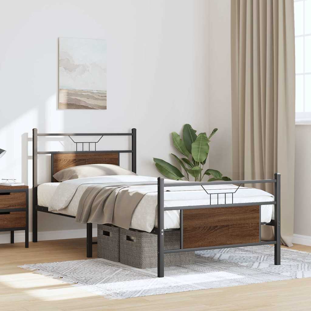 sengeramme 90x190 cm uden madras konstrueret træ brunt eg