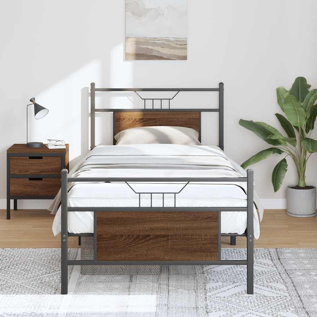 sengeramme 90x200 cm uden madras konstrueret træ brunt eg