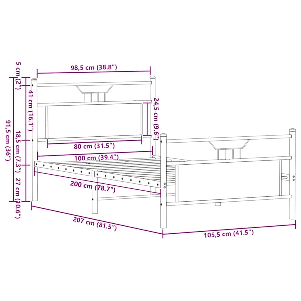 sengeramme 100x200 cm uden madras konstrueret træ brunt eg