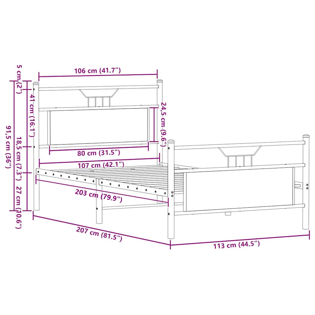 sengeramme uden madras 107x203 cm konstrueret træ brunt eg