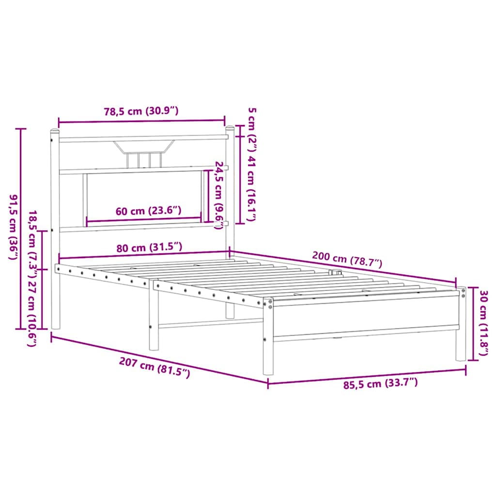 sengeramme 80x200 cm uden madras konstrueret træ røget eg
