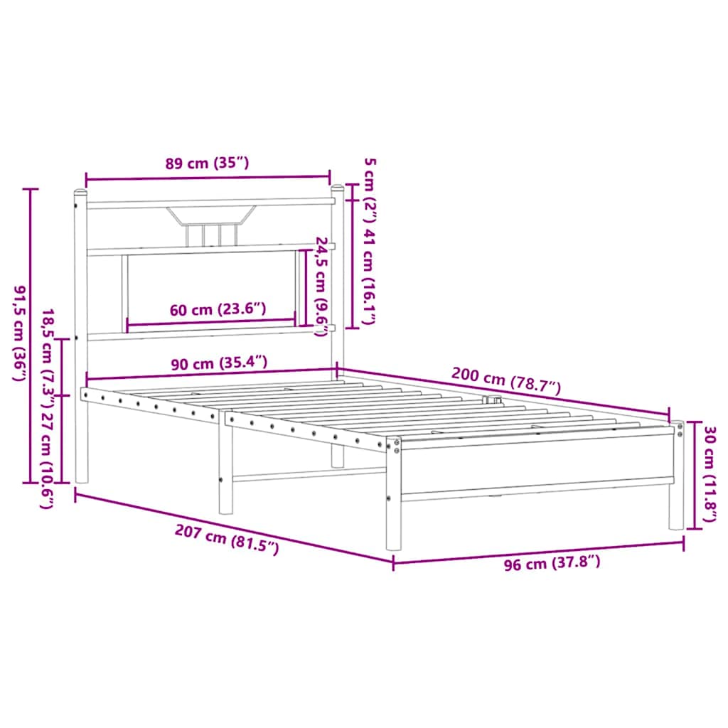 sengeramme 90x200 cm uden madras konstrueret træ røget eg