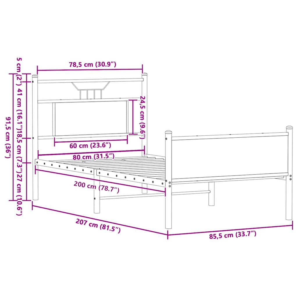 sengeramme 80x200 cm uden madras konstrueret træ røget eg