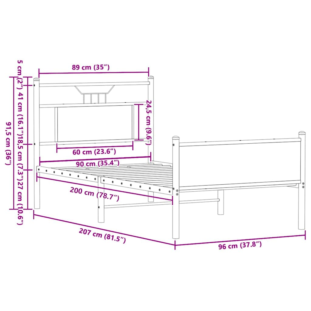 sengeramme 90x200 cm uden madras konstrueret træ røget eg