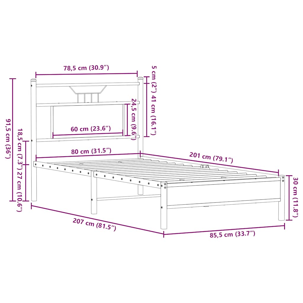 sengeramme 80x200 cm uden madras konstrueret træ sonoma-eg