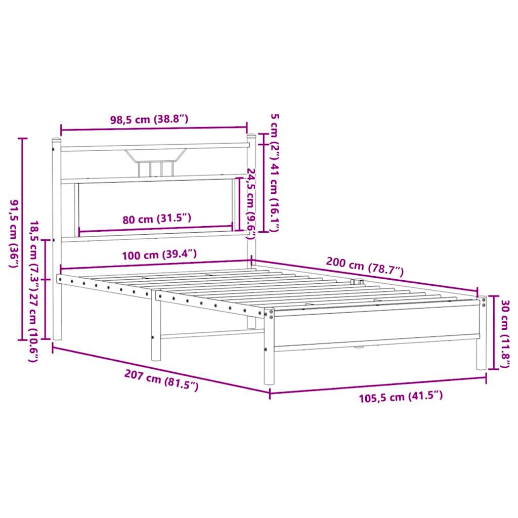 sengeramme 100x200 cm uden madras konstrueret træ sonoma-eg