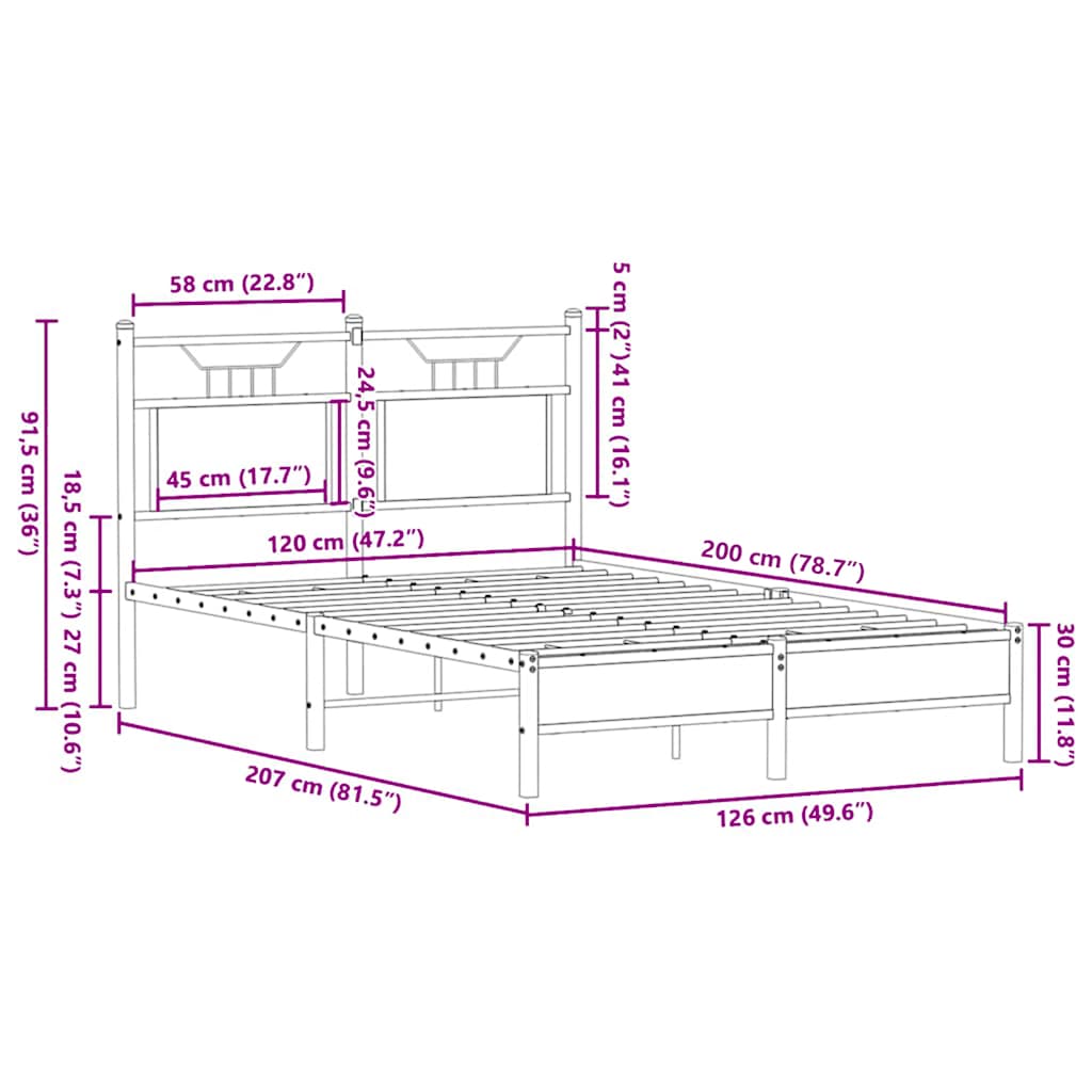 sengeramme 120x200 cm uden madras konstrueret træ sonoma-eg