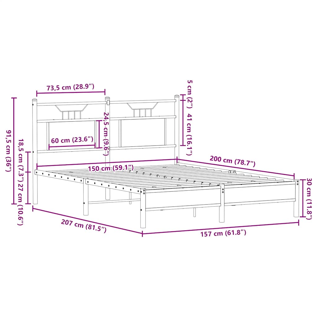 sengeramme 150x200 cm uden madras konstrueret træ sonoma-eg