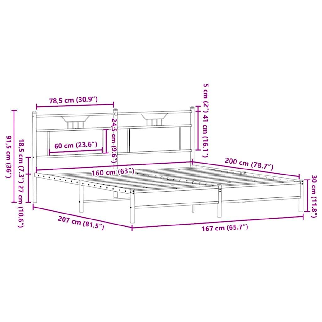 sengeramme 160x200 cm uden madras konstrueret træ sonoma-eg