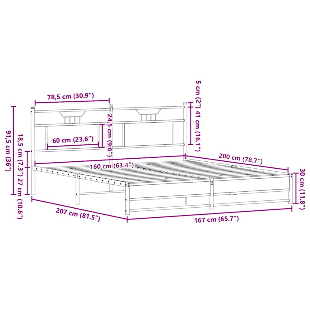 sengeramme 160x200 cm uden madras konstrueret træ sonoma-eg