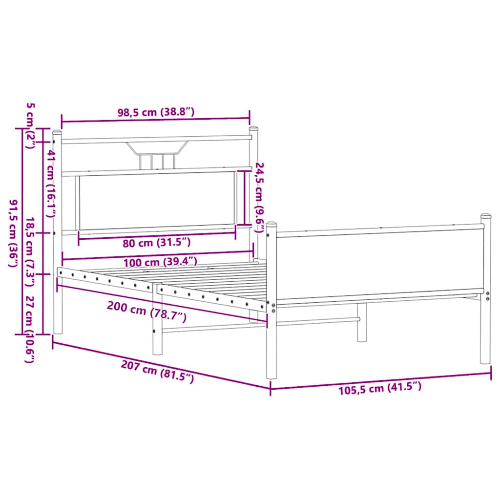 sengeramme 100x200 cm uden madras konstrueret træ sonoma-eg