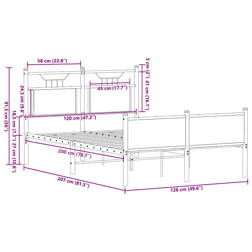 sengeramme 120x200 cm uden madras konstrueret træ sonoma-eg