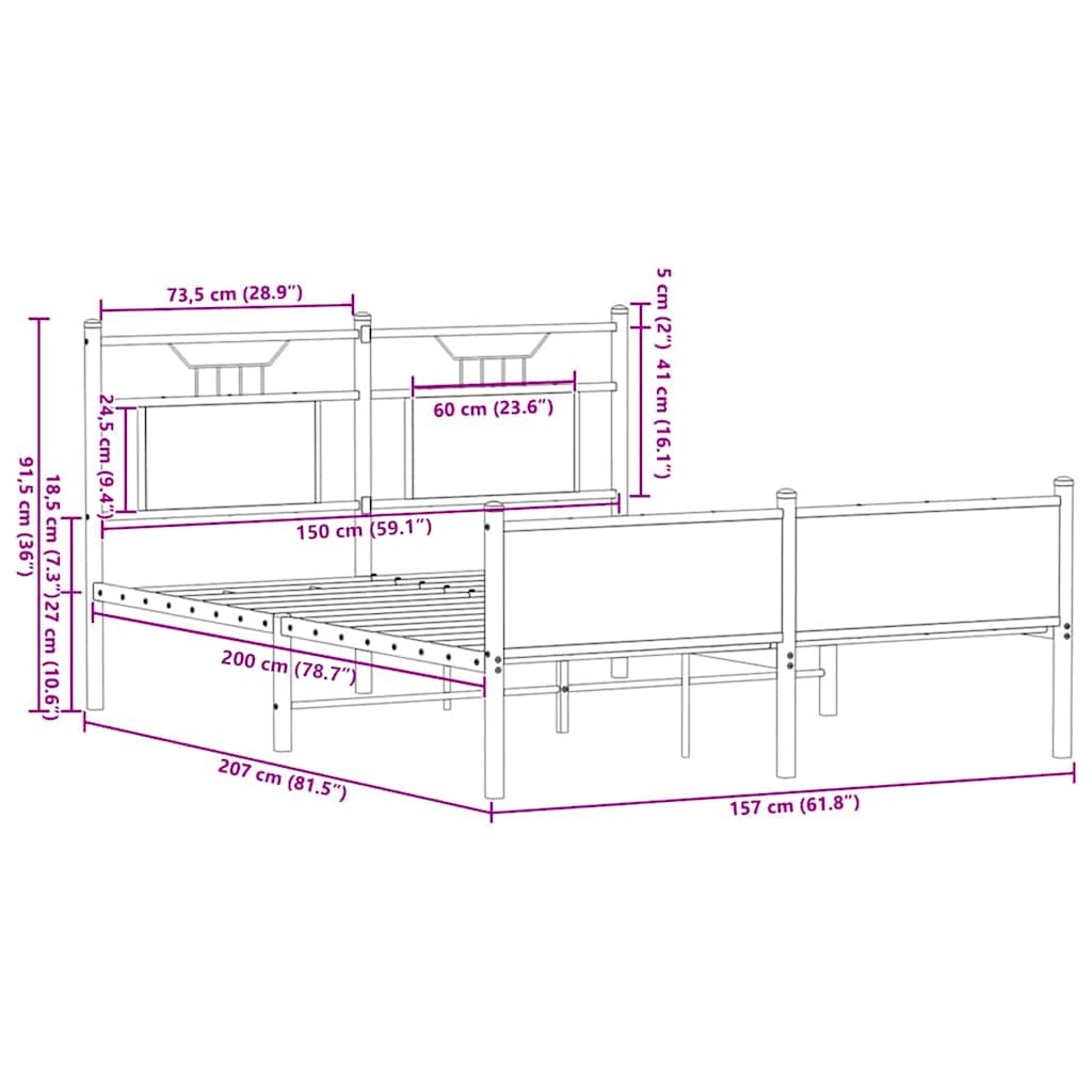 sengeramme 150x200 cm uden madras konstrueret træ sonoma-eg