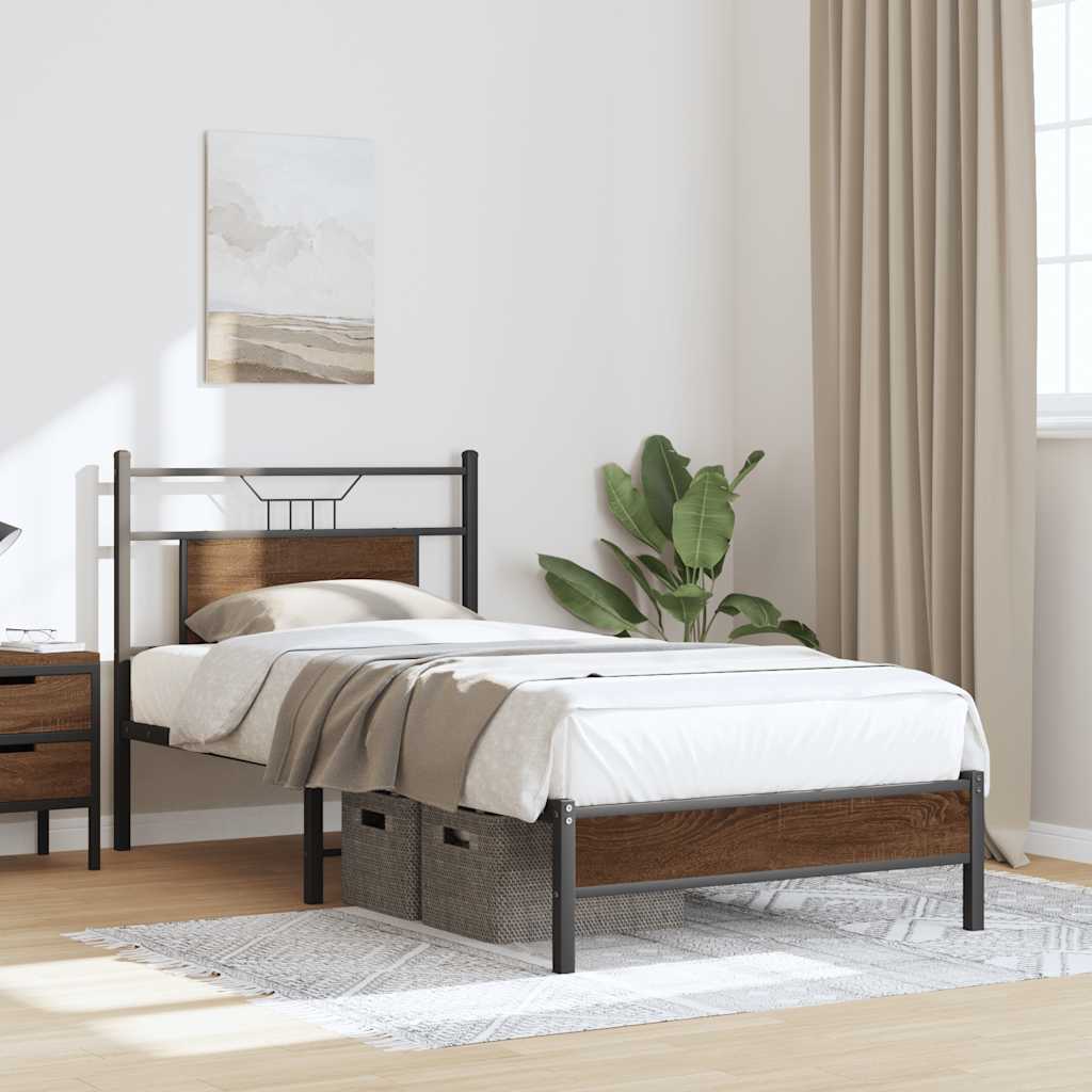 sengeramme 75x190 cm uden madras konstrueret træ brunt eg
