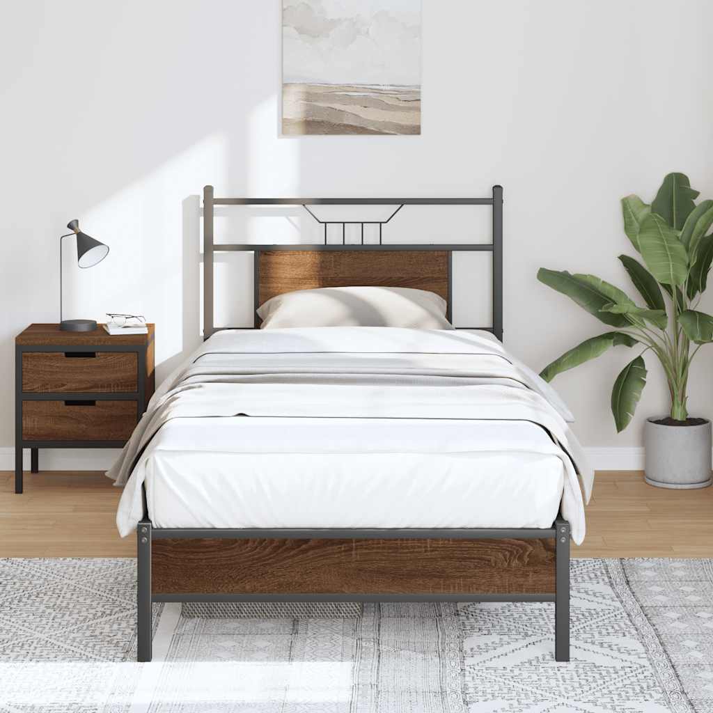 sengeramme 75x190 cm uden madras konstrueret træ brunt eg