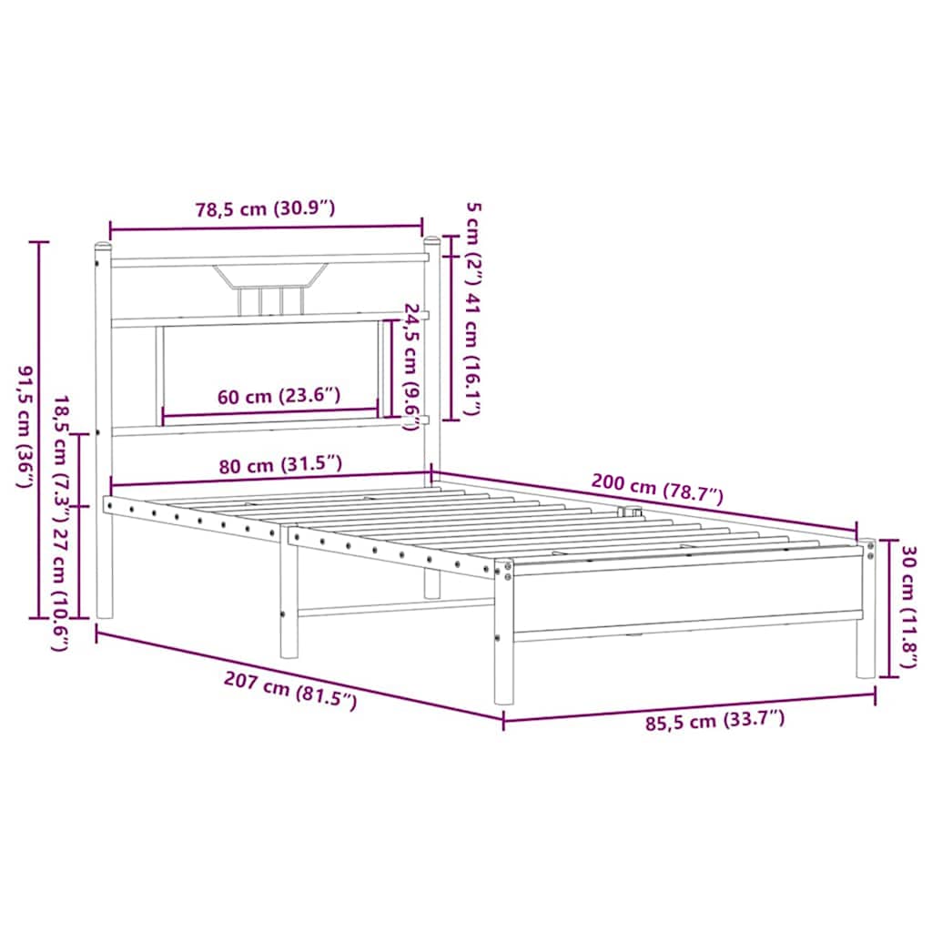 sengeramme 80x200 cm uden madras konstrueret træ brunt eg