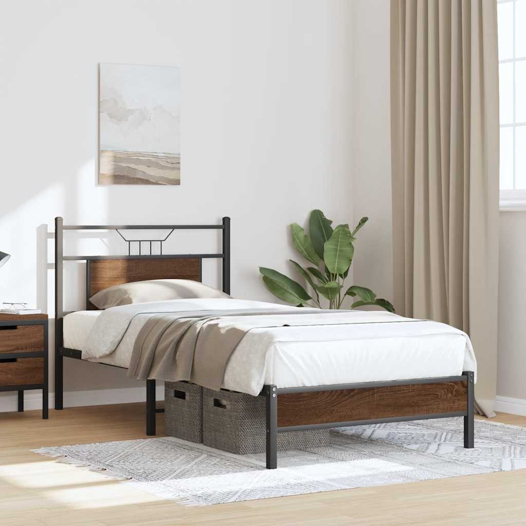 sengeramme 90x190 cm uden madras konstrueret træ brunt eg