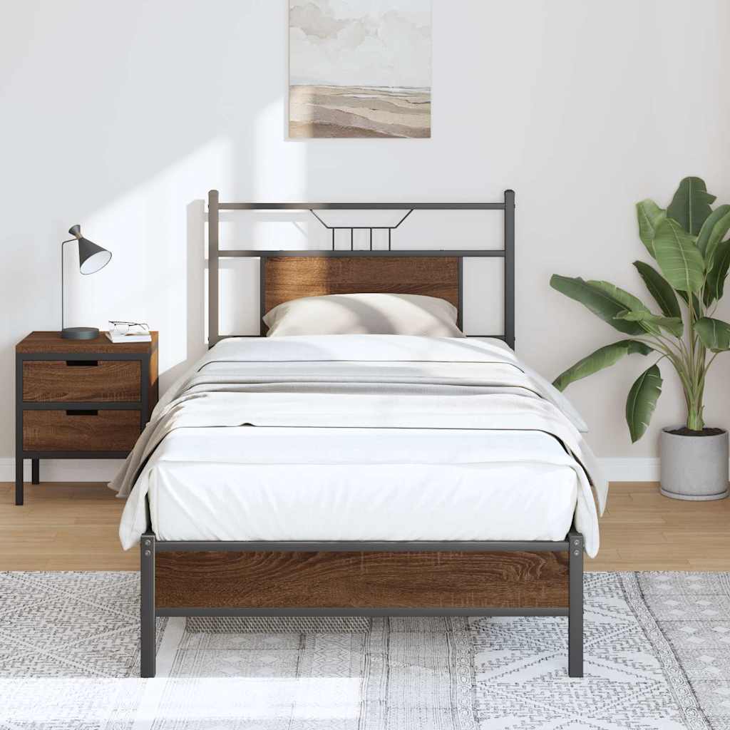 sengeramme 90x190 cm uden madras konstrueret træ brunt eg