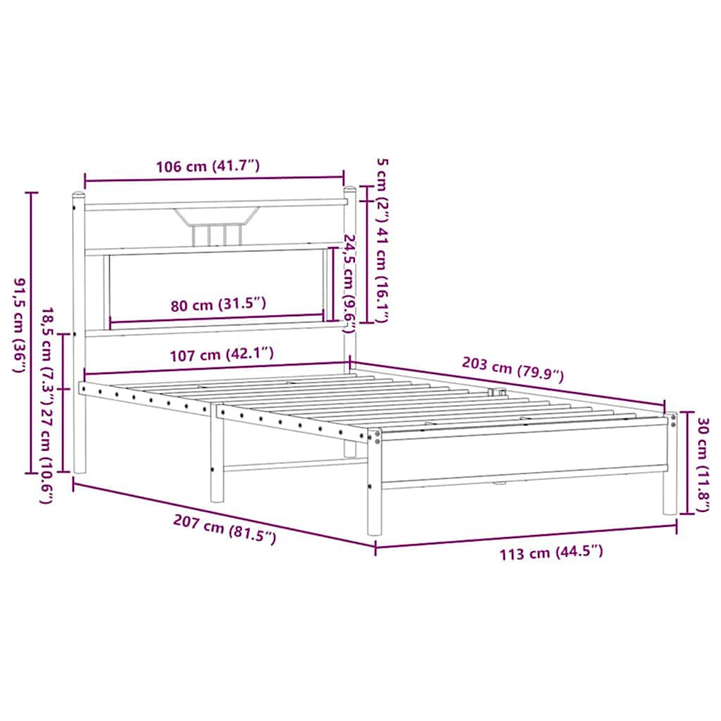 sengeramme uden madras 107x203 cm konstrueret træ brunt eg