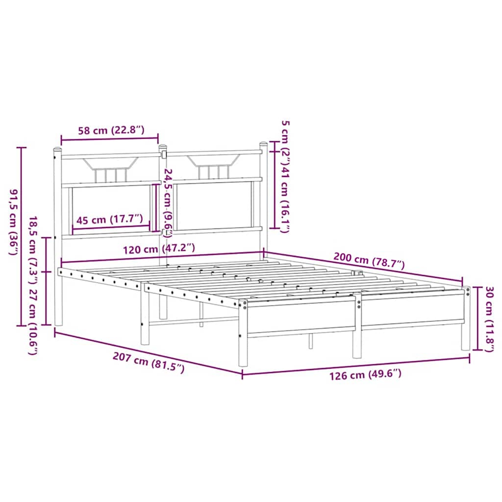sengeramme 120x200 cm uden madras konstrueret træ brunt eg