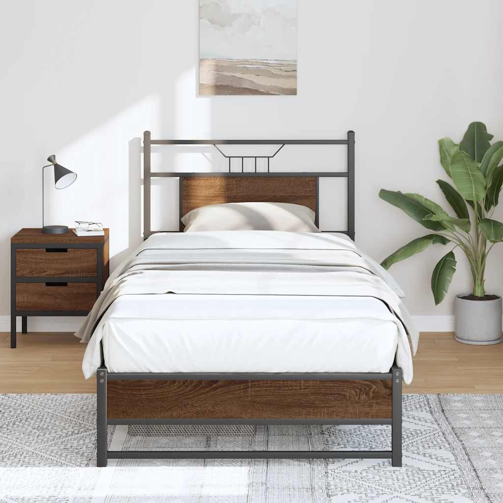 sengeramme 75x190 cm uden madras konstrueret træ brunt eg