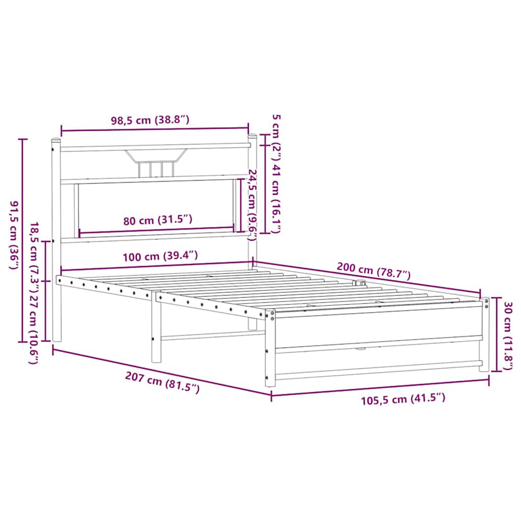 sengeramme 100x200 cm uden madras konstrueret træ brunt eg