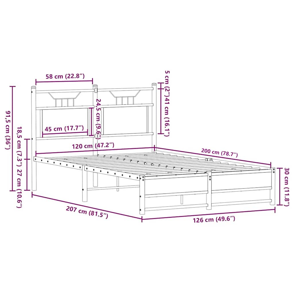 sengeramme 120x200 cm uden madras konstrueret træ brunt eg