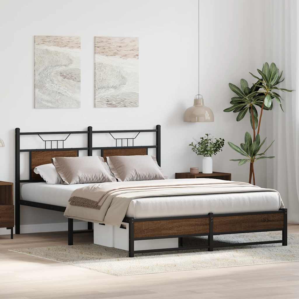 sengeramme 137x190 cm uden madras konstrueret træ brunt eg