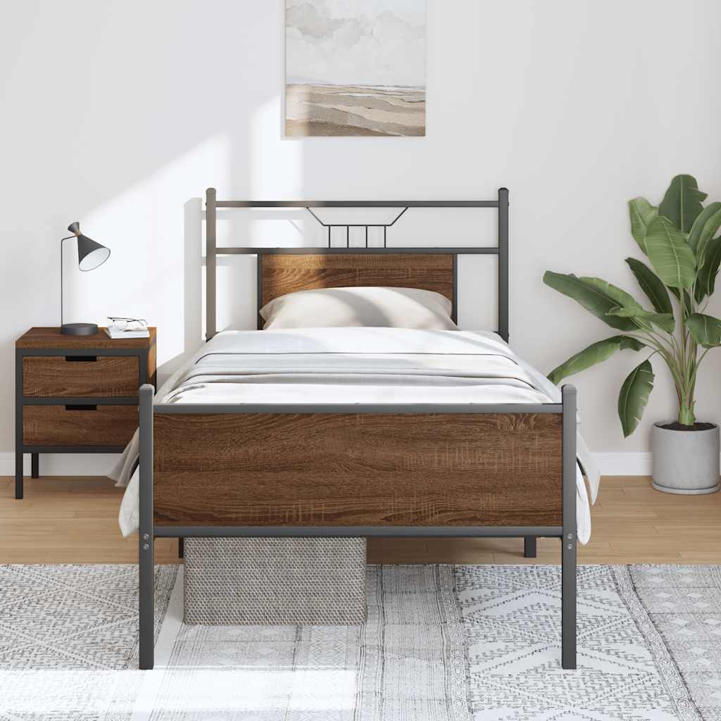 sengeramme 90x190 cm uden madras konstrueret træ brunt eg