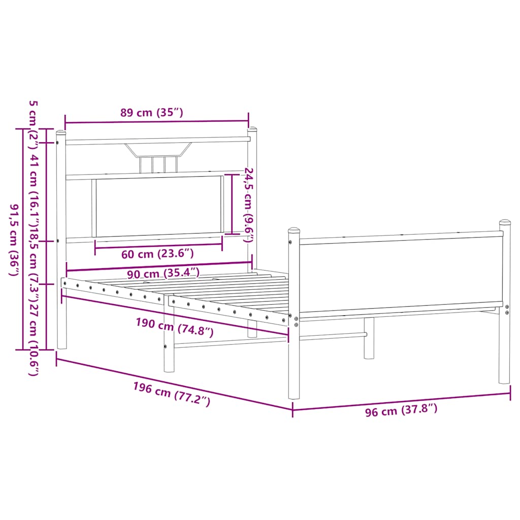 sengeramme 90x190 cm uden madras konstrueret træ brunt eg