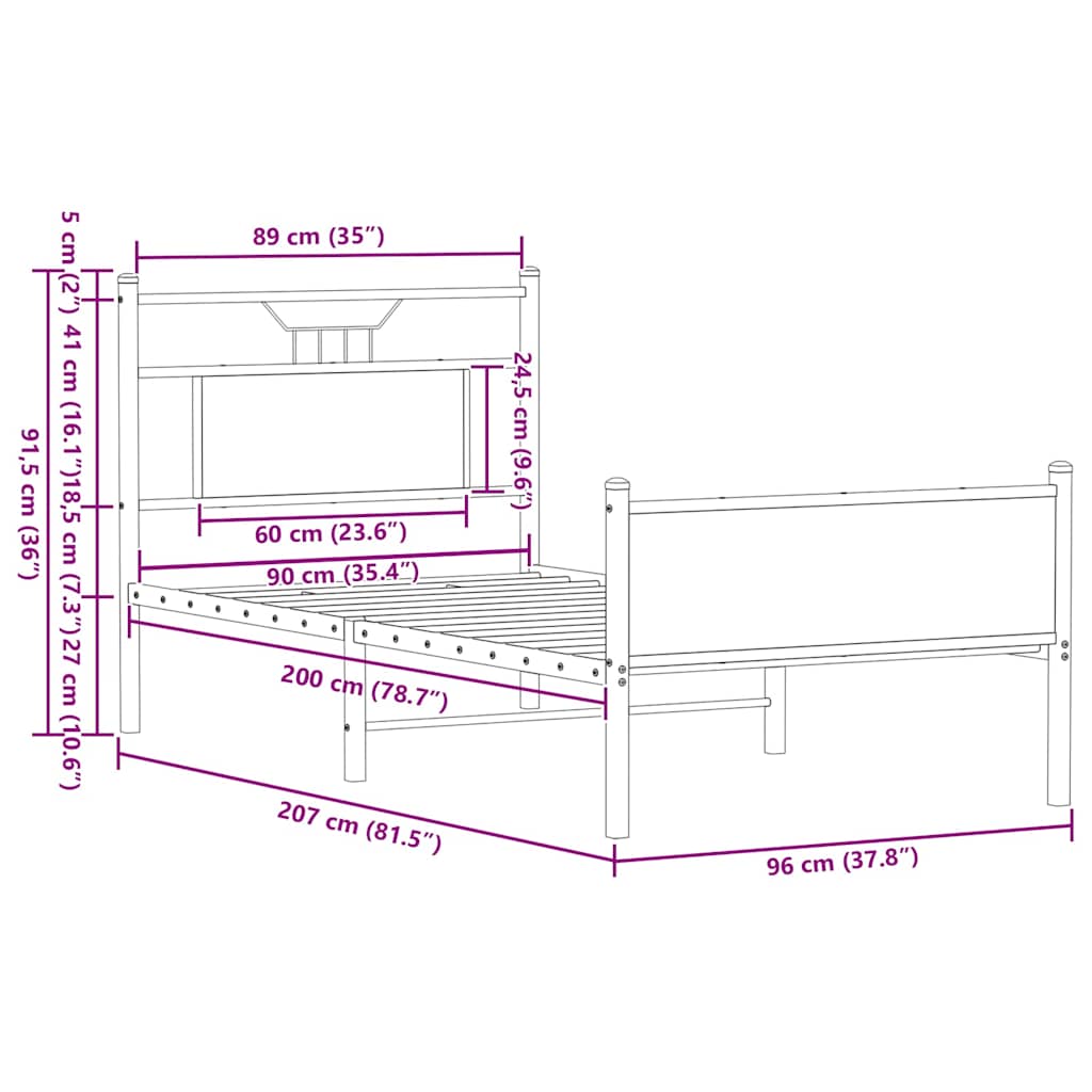 sengeramme 90x200 cm uden madras konstrueret træ brunt eg