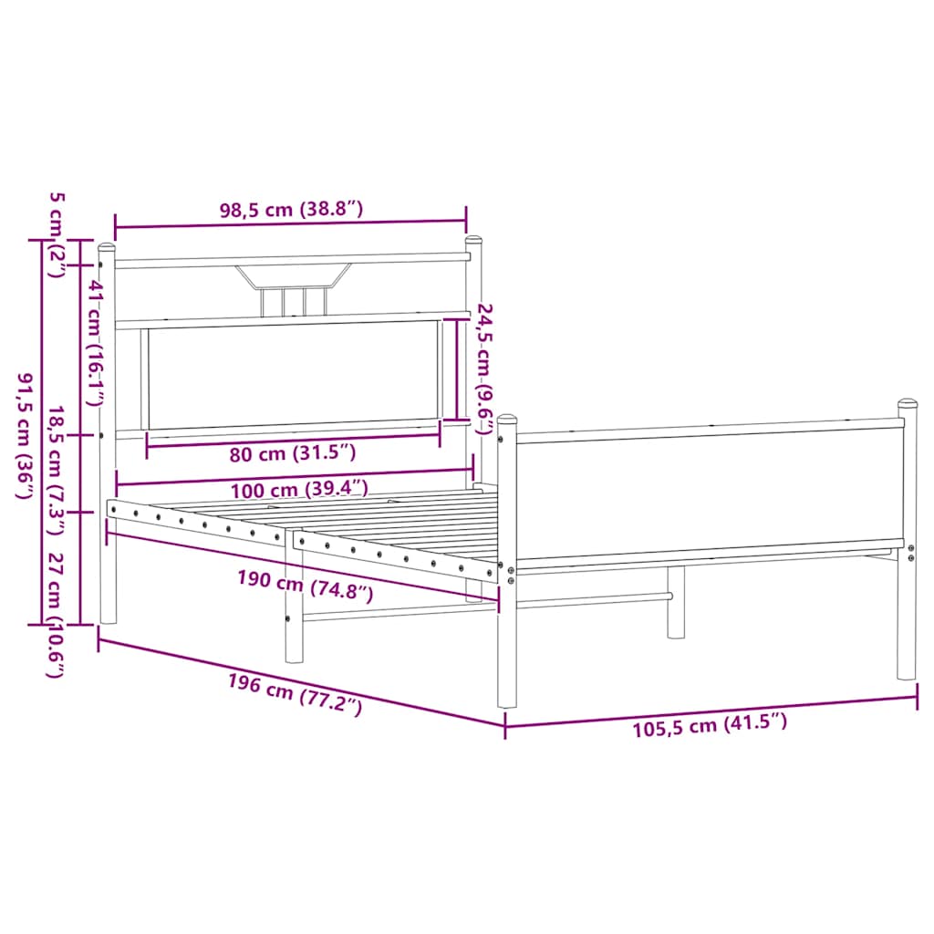sengeramme 100x190 cm uden madras konstrueret træ brunt eg