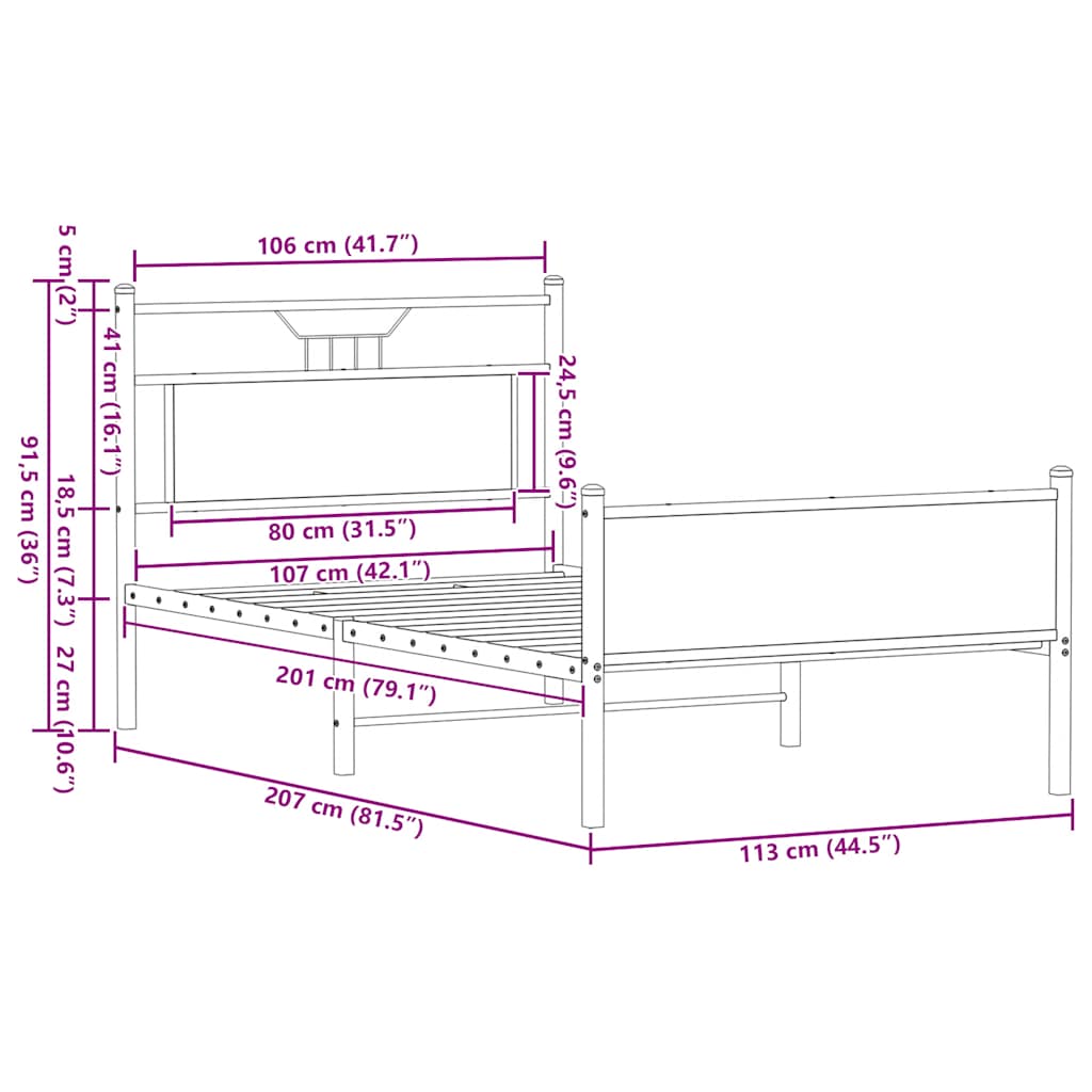 sengeramme uden madras 107x203 cm konstrueret træ brunt eg