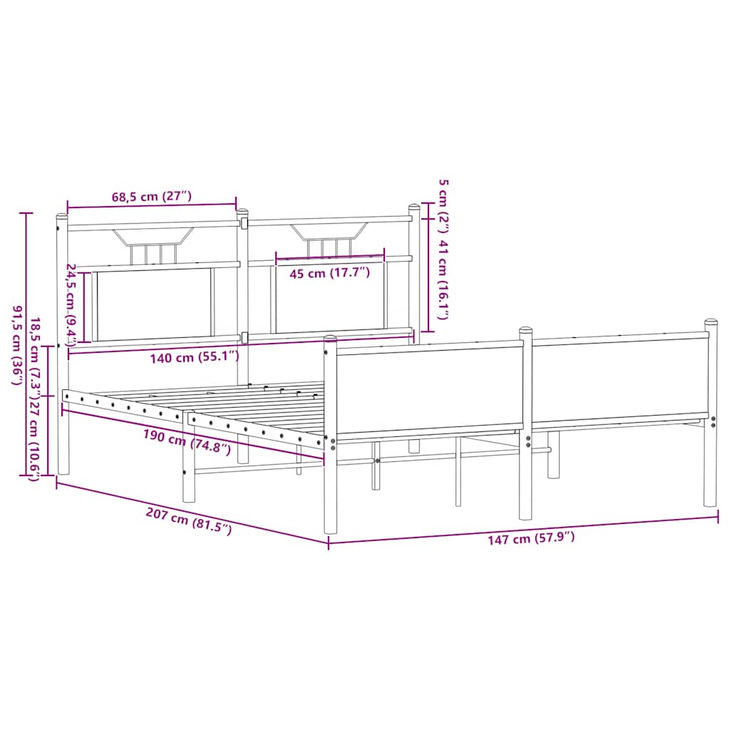 sengeramme 140x200 cm uden madras konstrueret træ brunt eg