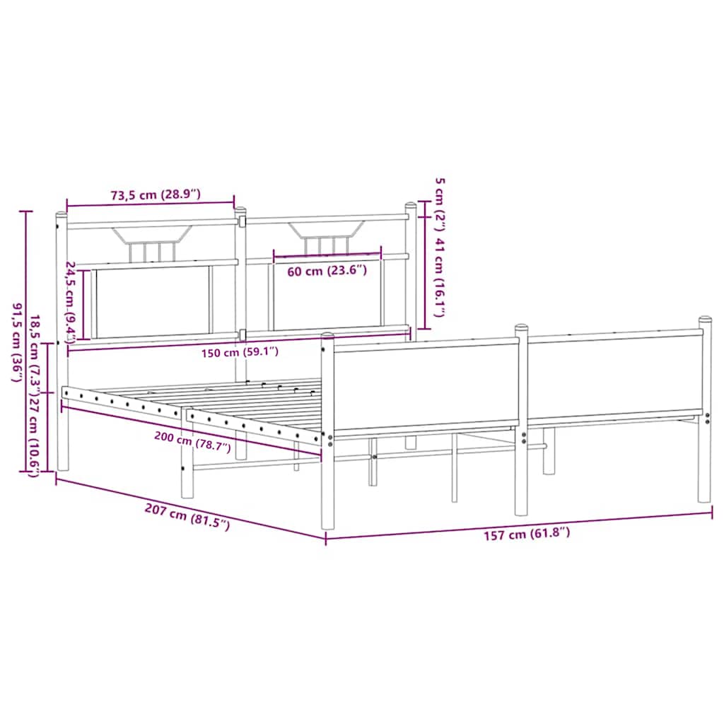 sengeramme 150x200 cm uden madras konstrueret træ brunt eg