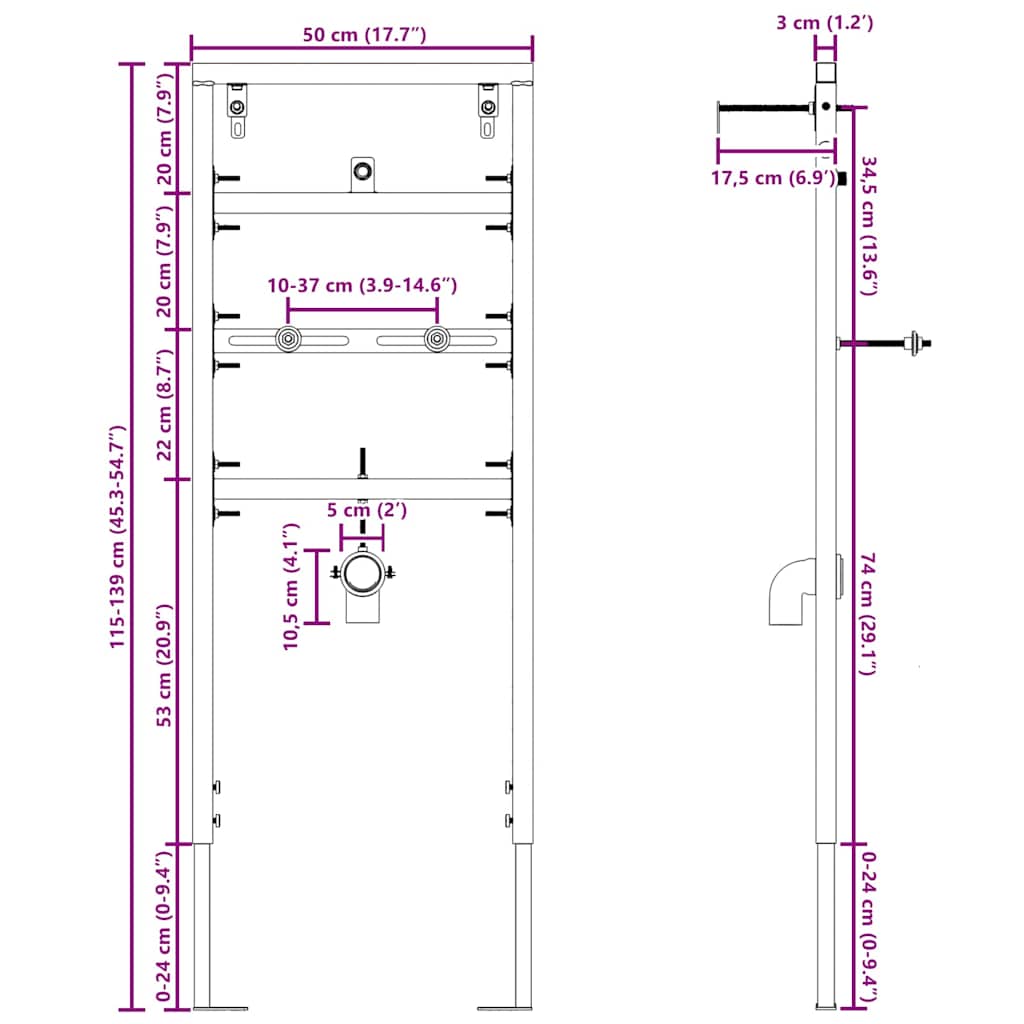 Vægsupport til urinalsystem Blå 50 x 3 x 112 cm