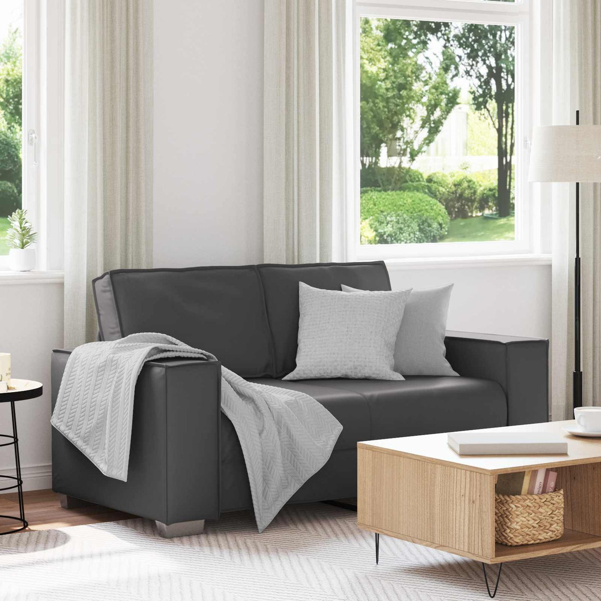 Tosæders sofa Grå 160 cm Faux læder