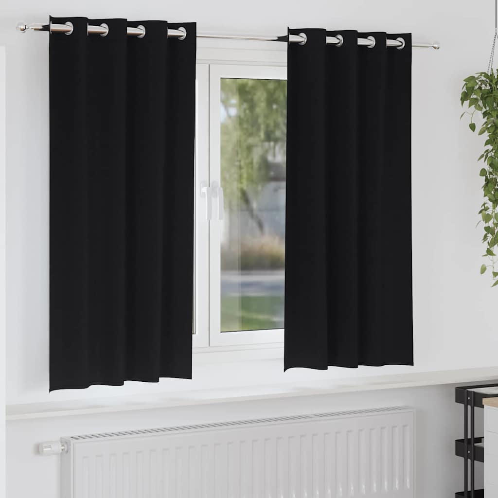 Mørklægningsgardiner med ringe 2 stk. Sort 175 x 140 cm