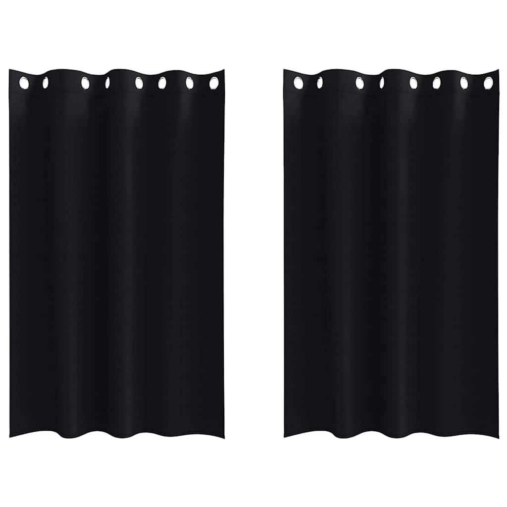 Mørklægningsgardiner med ringe 2 stk. Sort 175 x 140 cm