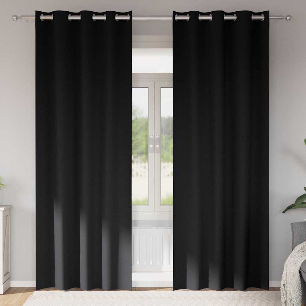 Mørklægningsgardiner med ringe 2 stk. Sort 245 x 140 cm