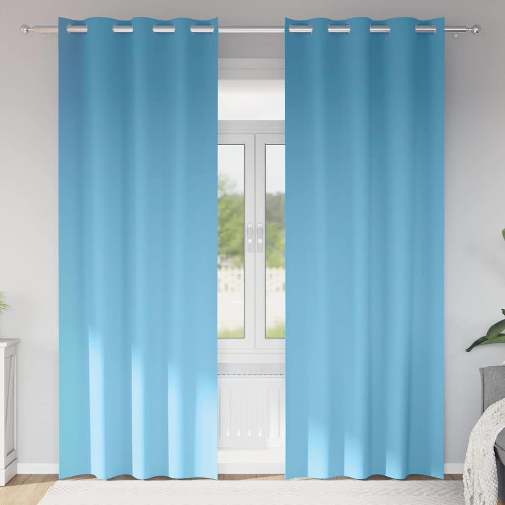Mørklægningsgardiner med ringe 2 stk. Lyseblå 260 x 140 cm