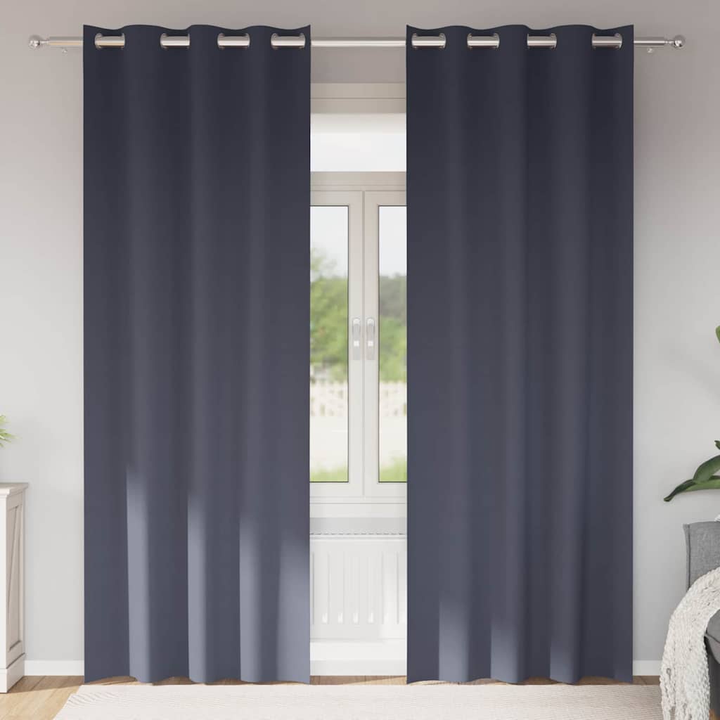 Mørklægningsgardiner med ringe 2 stk. Antracit 260 x 140 cm
