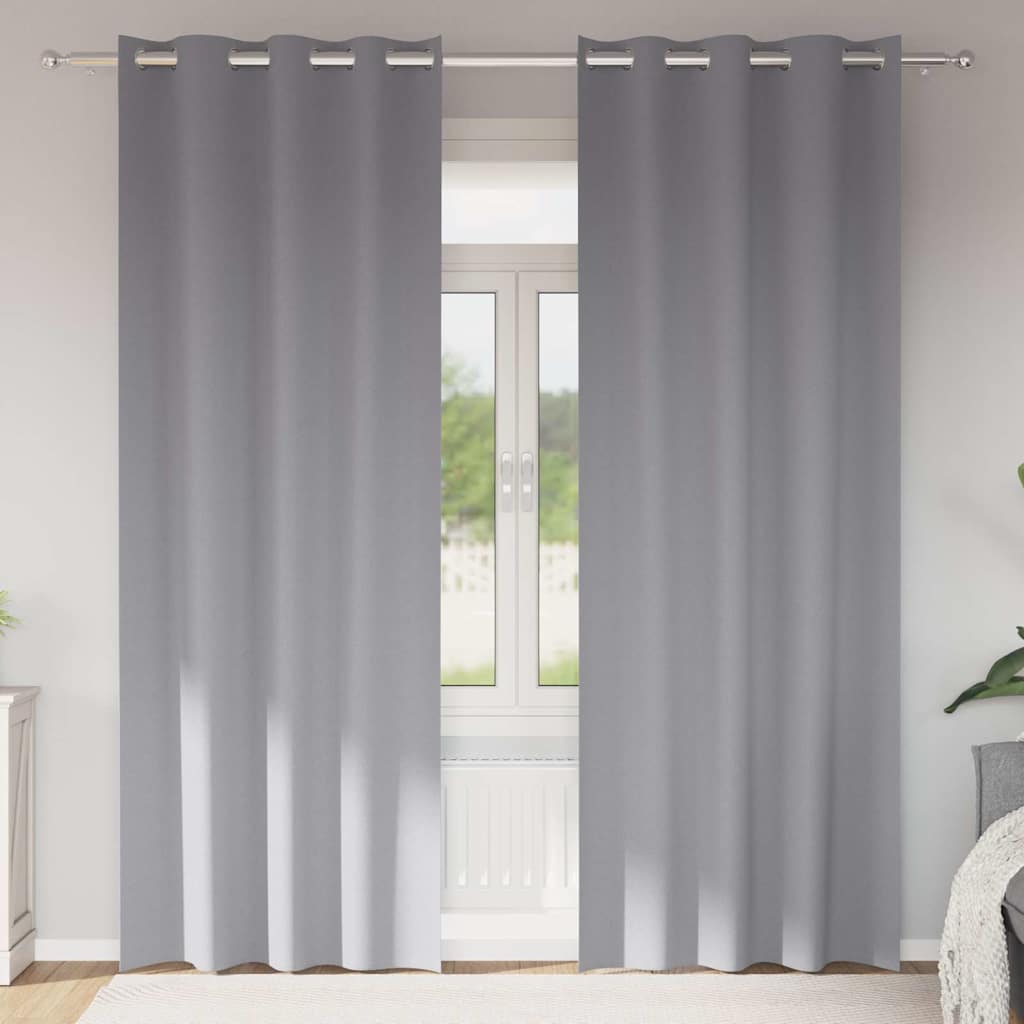 Mørklægningsgardiner med ringe 2 stk. Lysegrå 260 x 140 cm