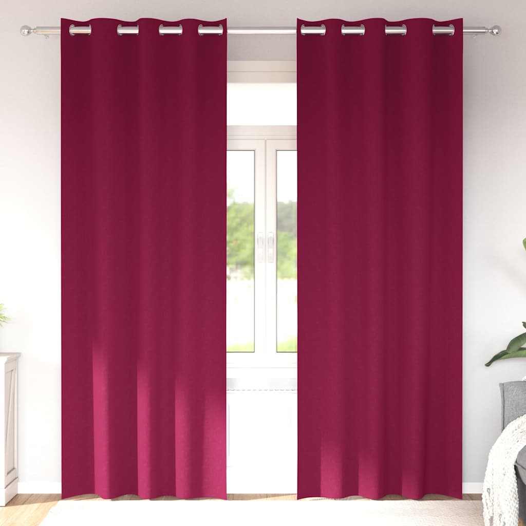 Mørklægningsgardiner med ringe 2 stk. Vinrød 260 x 140 cm
