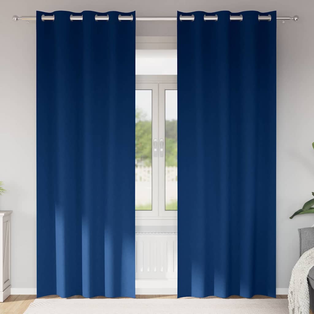 Mørklægningsgardiner med ringe 2 stk. Mørk blå 245 x 140 cm