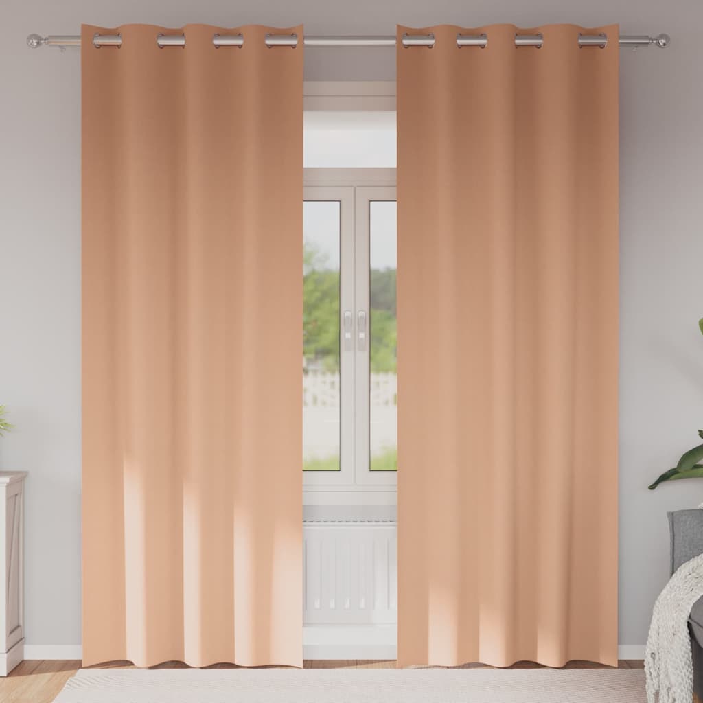 Mørklægningsgardiner med ringe 2 stk. Lys Brun 225 x 140 cm