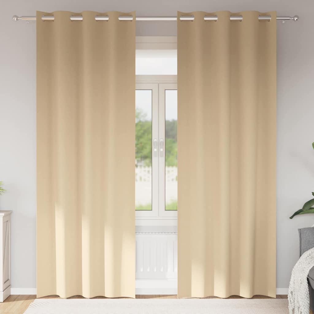 Mørklægningsgardiner med ringe 2 stk. Cremefarvet 225 x 140 cm