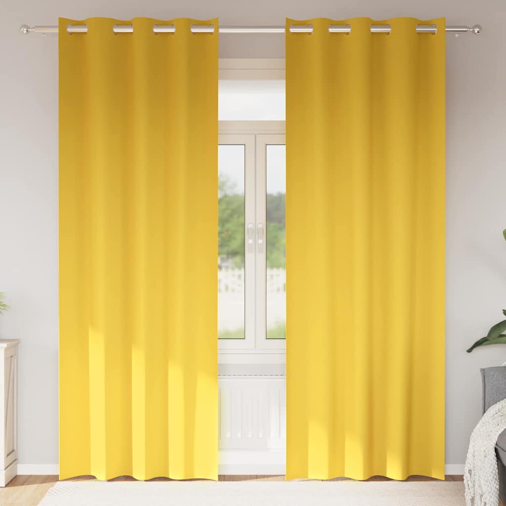 Mørklægningsgardiner med ringe 2 stk. Sennepsgul 260 x 140 cm